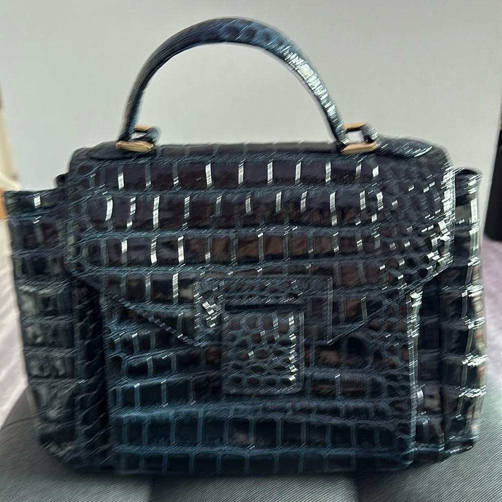 NAVY ALLIGATOR MUSKA MILANO PURSE WITH SHOULDER STRAP